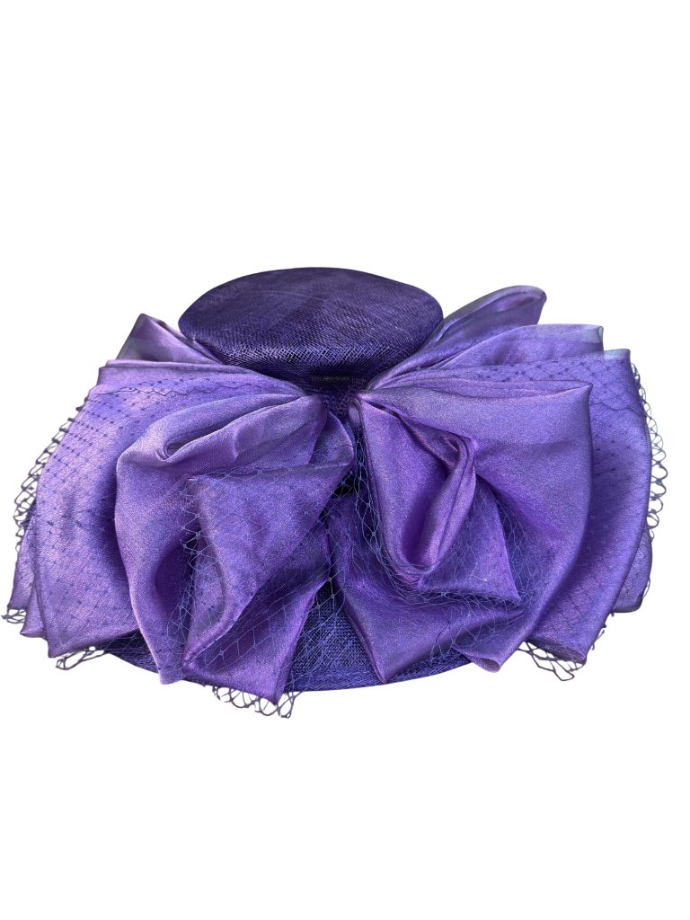 Purple Sinamay Womens Wide Brim Bow Fascinator Hat For Events Weddings & Church